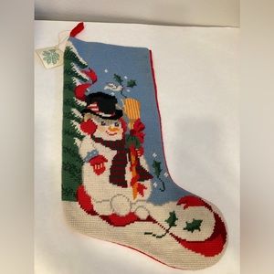 NWT frosty the snowman 100% wool needlepoint Christmas stocking